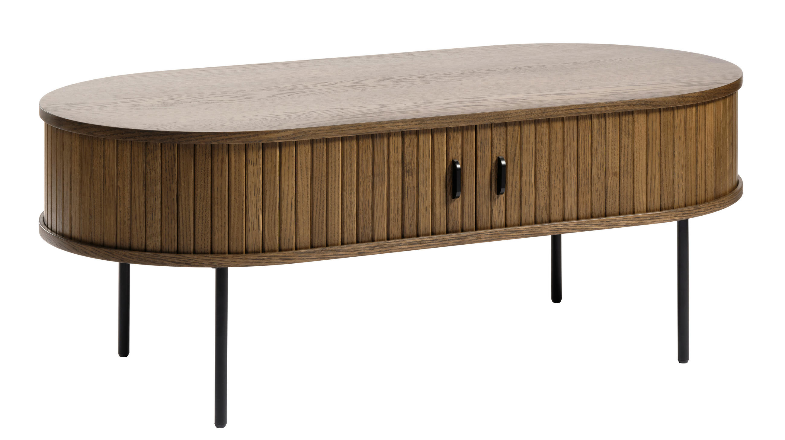 COUCHTISCH furniert 120/60/45 cm oval Eichefarben  - Eichefarben/Schwarz, Trend, Holzwerkstoff/Metall (120/60/45cm) - home24