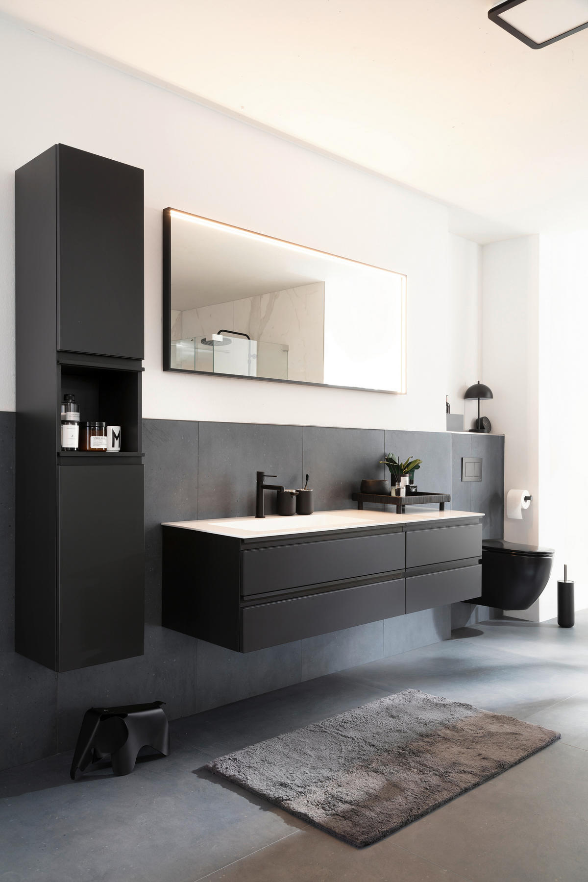 BADEZIMMERSPIEGEL 150/64/4 cm  - Schwarz, Design, Glas/Metall (150/64/4cm) - Schöner Wohnen