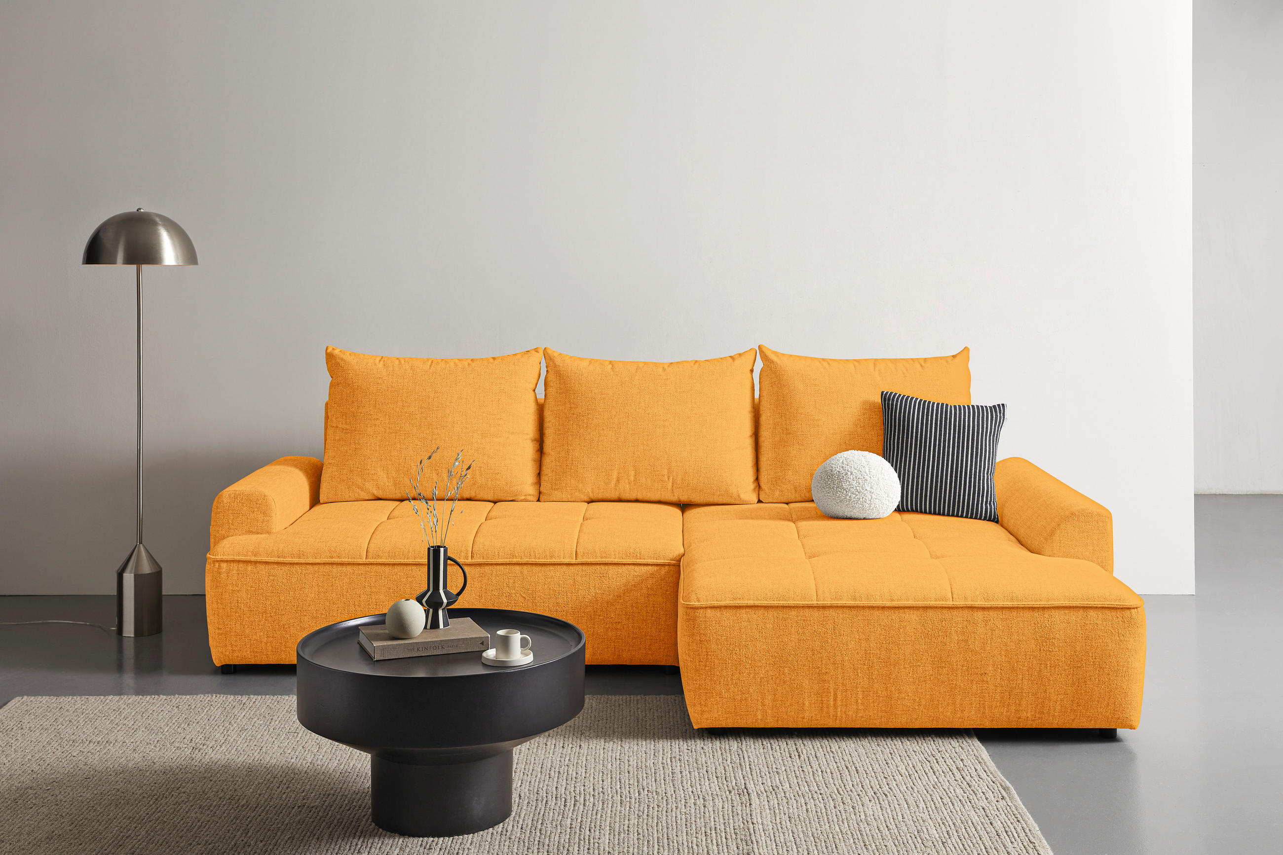 ECKSOFA in Mikrofaser Senfgelb  - Senfgelb/Schwarz, KONVENTIONELL, Kunststoff/Textil (295/169cm) - Carryhome