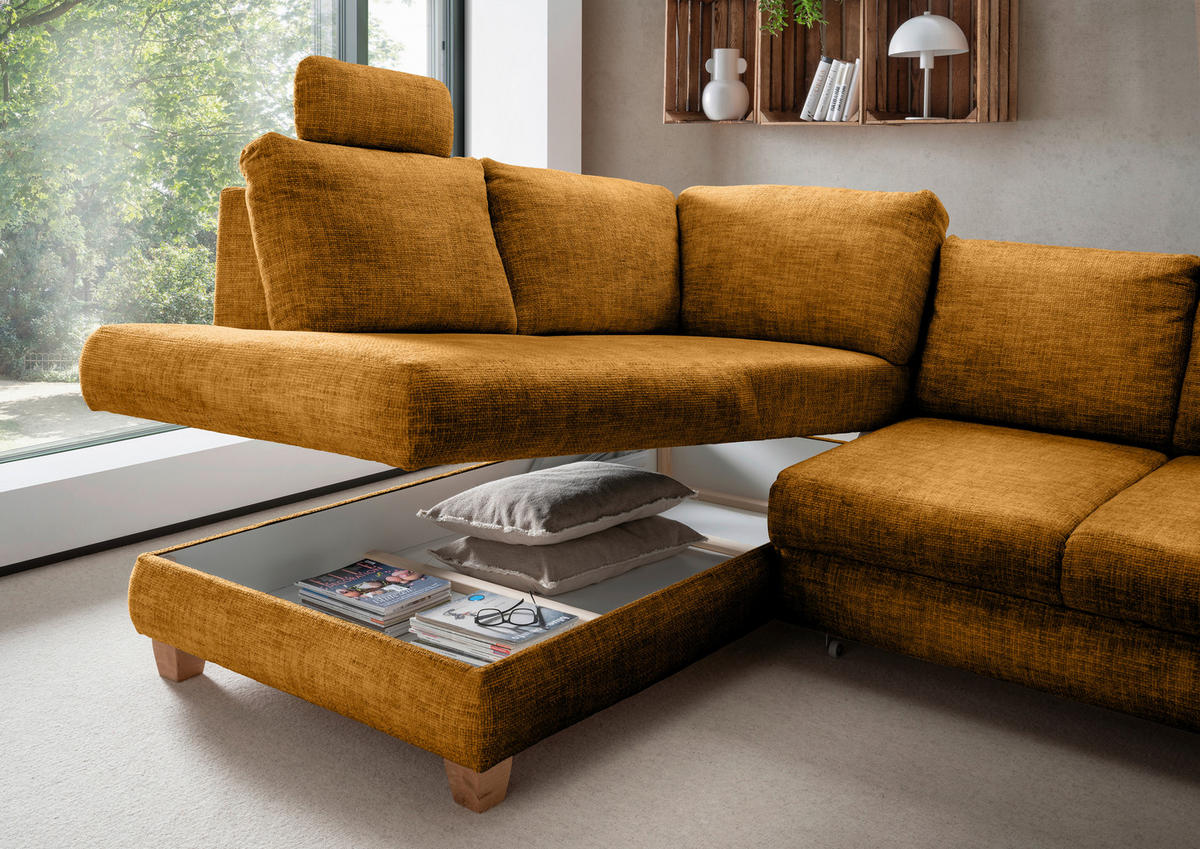 ECKSCHLAFSOFA in Struktur Goldfarben  - Wildeiche/Goldfarben, Modern, Holz/Textil (206/265cm) - Livetastic
