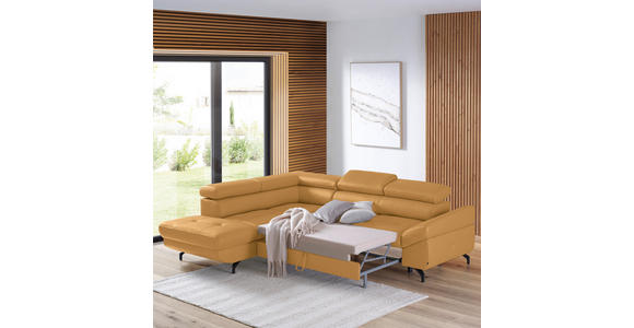 ECKSOFA  in Echtleder Senfgelb  - Senfgelb/Schwarz, Design, Leder/Metall (220/270cm) - Novel