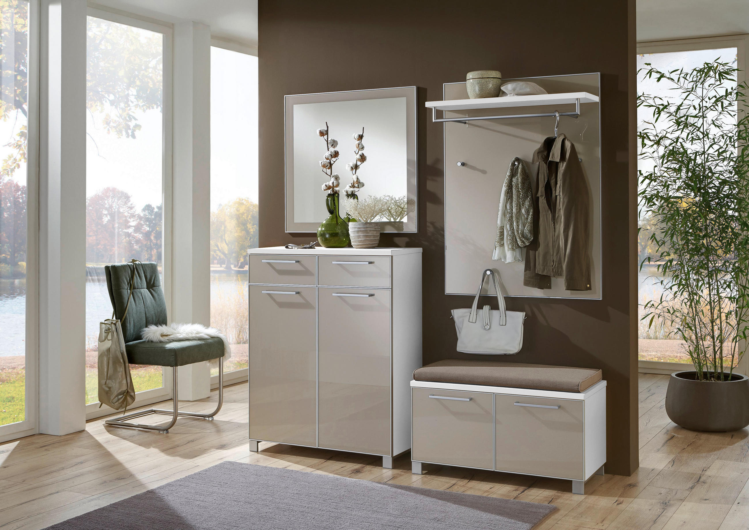 GARDEROBE Weiß, Taupe - Taupe/Weiß, Design, Glas/Textil (180/195/40cm)