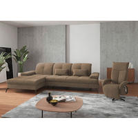 ECKSOFA Hellbraun Flachgewebe  - Hellbraun/Schwarz, KONVENTIONELL, Textil/Metall (185/279cm) - Sit & More