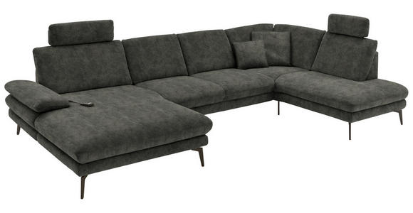 WOHNLANDSCHAFT in Velours Dunkelgrau - Dunkelgrau/Schwarz, Design, Textil/Metall (180/344/208cm) - Dieter Knoll