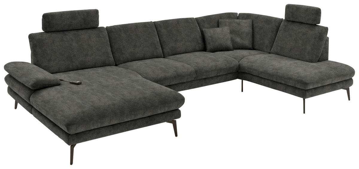 WOHNLANDSCHAFT in Velours Dunkelgrau  - Dunkelgrau/Schwarz, Design, Textil/Metall (180/344/208cm) - Dieter Knoll