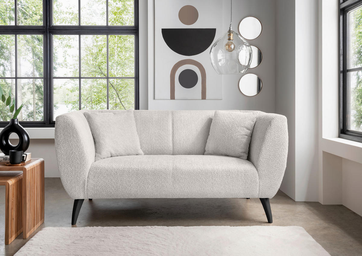 2-SITZER-SOFA in Bouclé Weiss  - Weiss/Schwarz, Modern, Holz/Textil (172/83/88cm) - MID.YOU