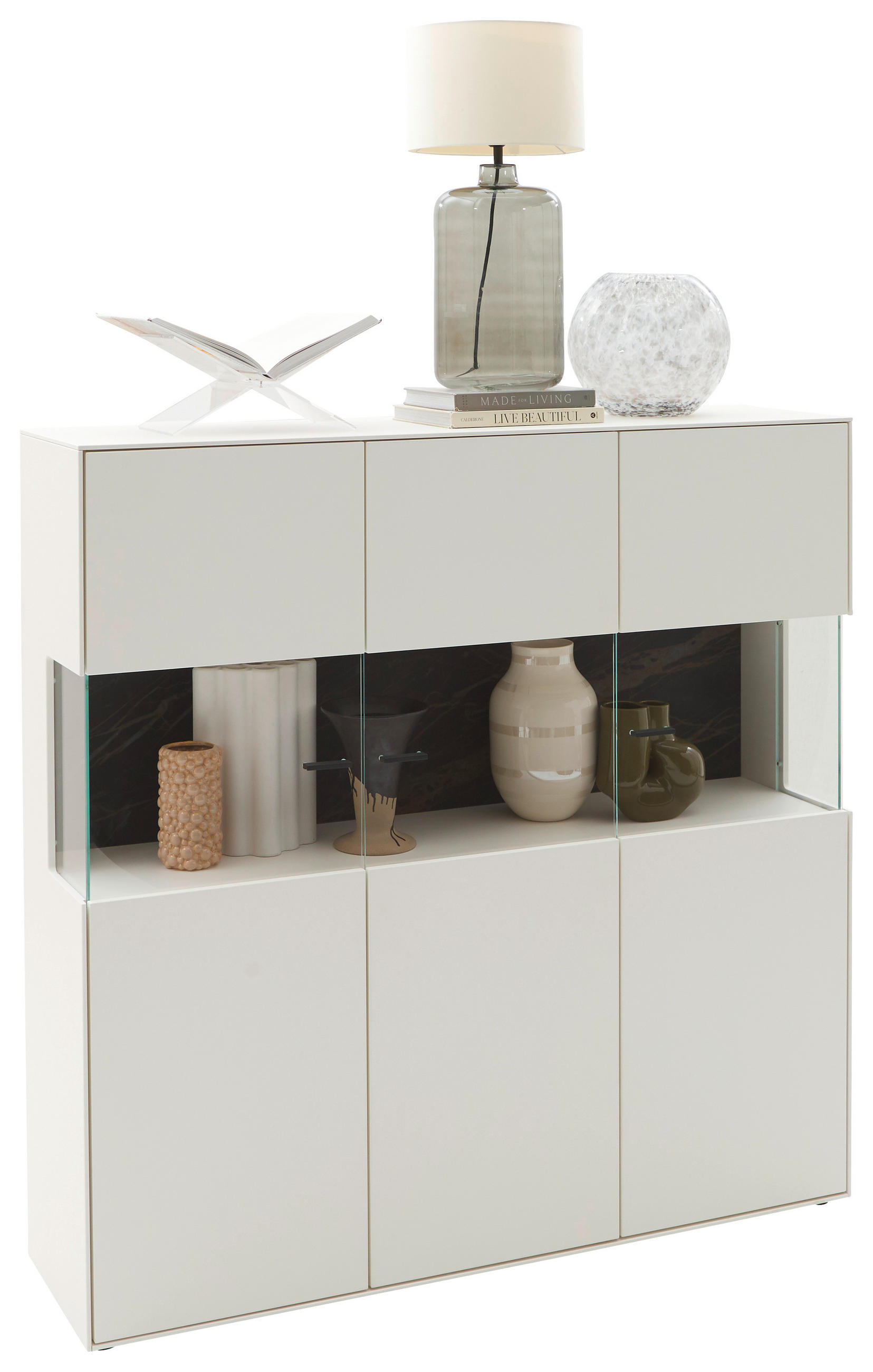 HIGHBOARD Weiss 121,9/121,5/45,2 cm - Weiss/Schwarz, Design, Glas/Keramik (121,9/121,5/45,2cm) - Dieter Knoll