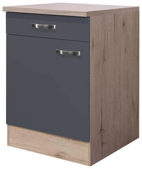 KÜCHENUNTERSCHRANK 60/85/60 cm in Dunkelgrau, Eiche San Remo - Edelstahlfarben/Dunkelgrau, MODERN, Holzwerkstoff/Metall (60/85/60cm) - FlexWell
