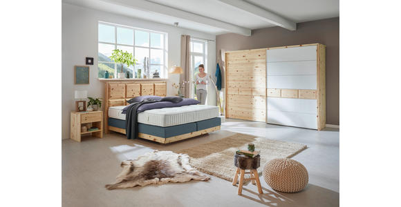 BOXSPRINGBETT 160/200 cm  in Zirbelkieferfarben, Blaugrau  - Zirbelkieferfarben/Blaugrau, Natur, Holz/Textil (160/200cm) - Valnatura