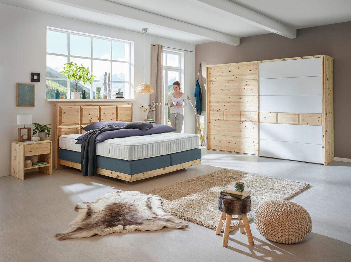 BOXSPRINGBETT 160/200 cm  in Zirbelkieferfarben, Blaugrau  - Zirbelkieferfarben/Blaugrau, Natur, Holz/Textil (160/200cm) - Valnatura