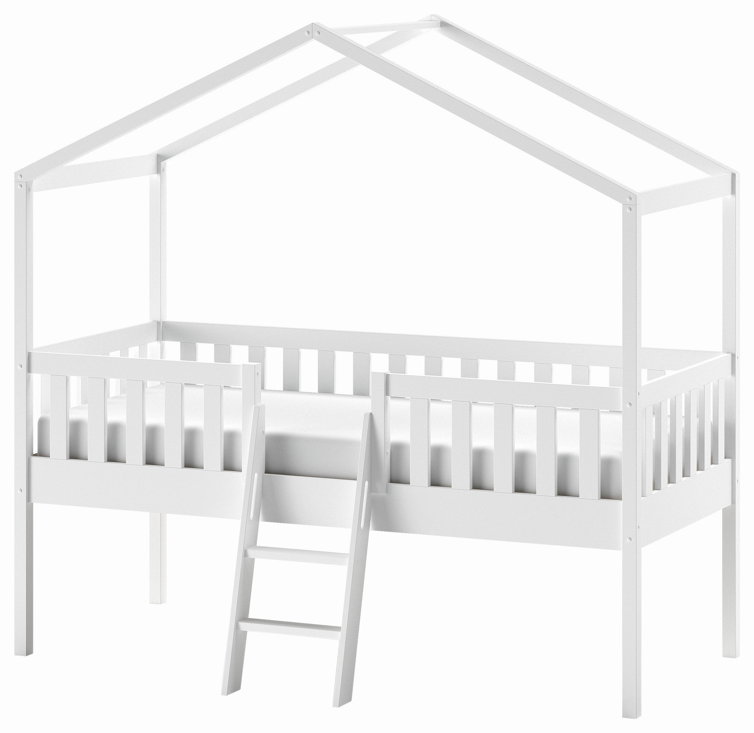 HAUSBETT Absturzsicherung, Leiter, Rollrost 90/200 cm  - Weiß, Natur, Holz (90/200cm) - MID.YOU
