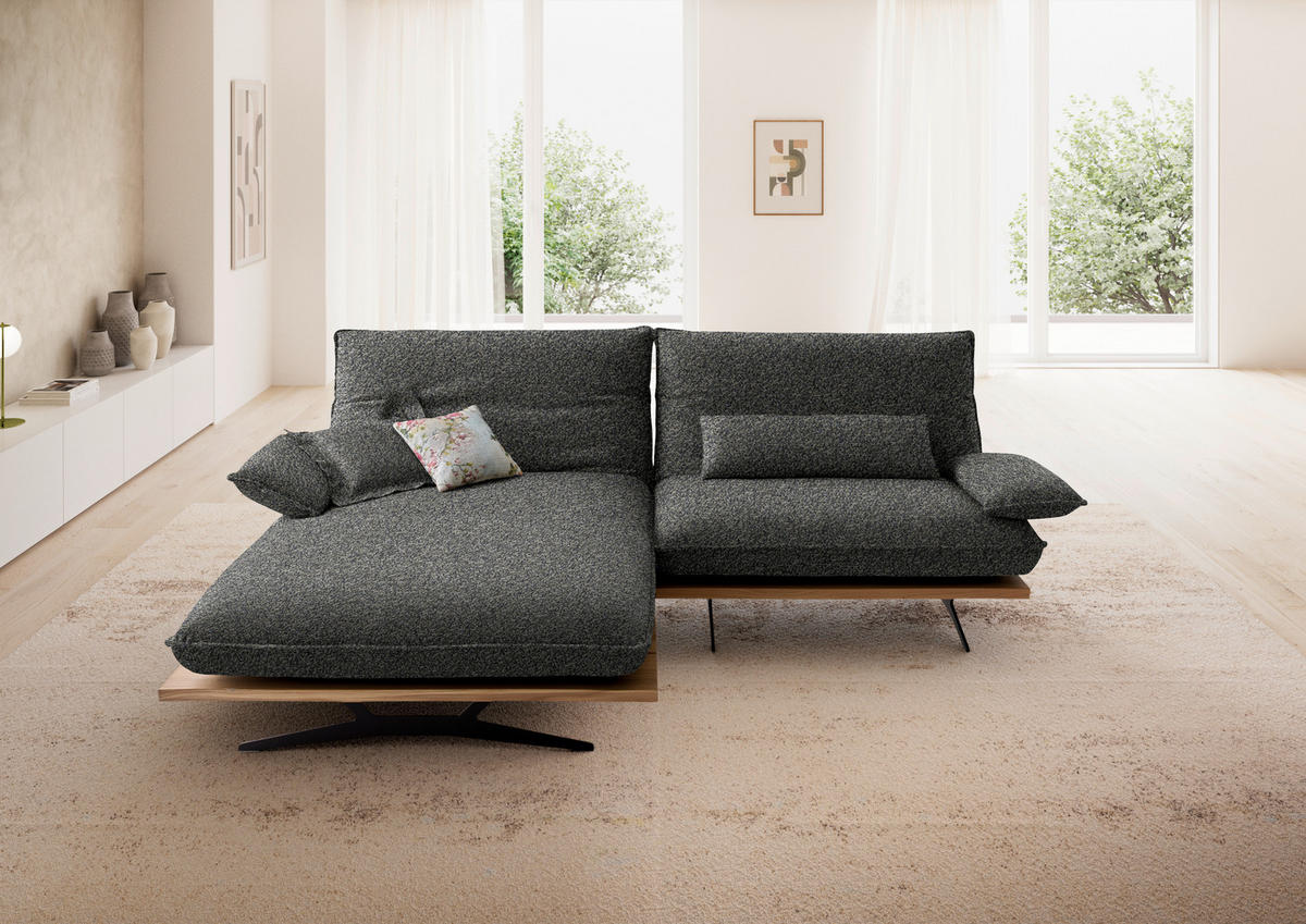 ECKSOFA Chenille, Flachgewebe Wildeiche, Blaugrau  - Wildeiche/Blaugrau, Design, Holz/Textil (161/284cm) - Koinor