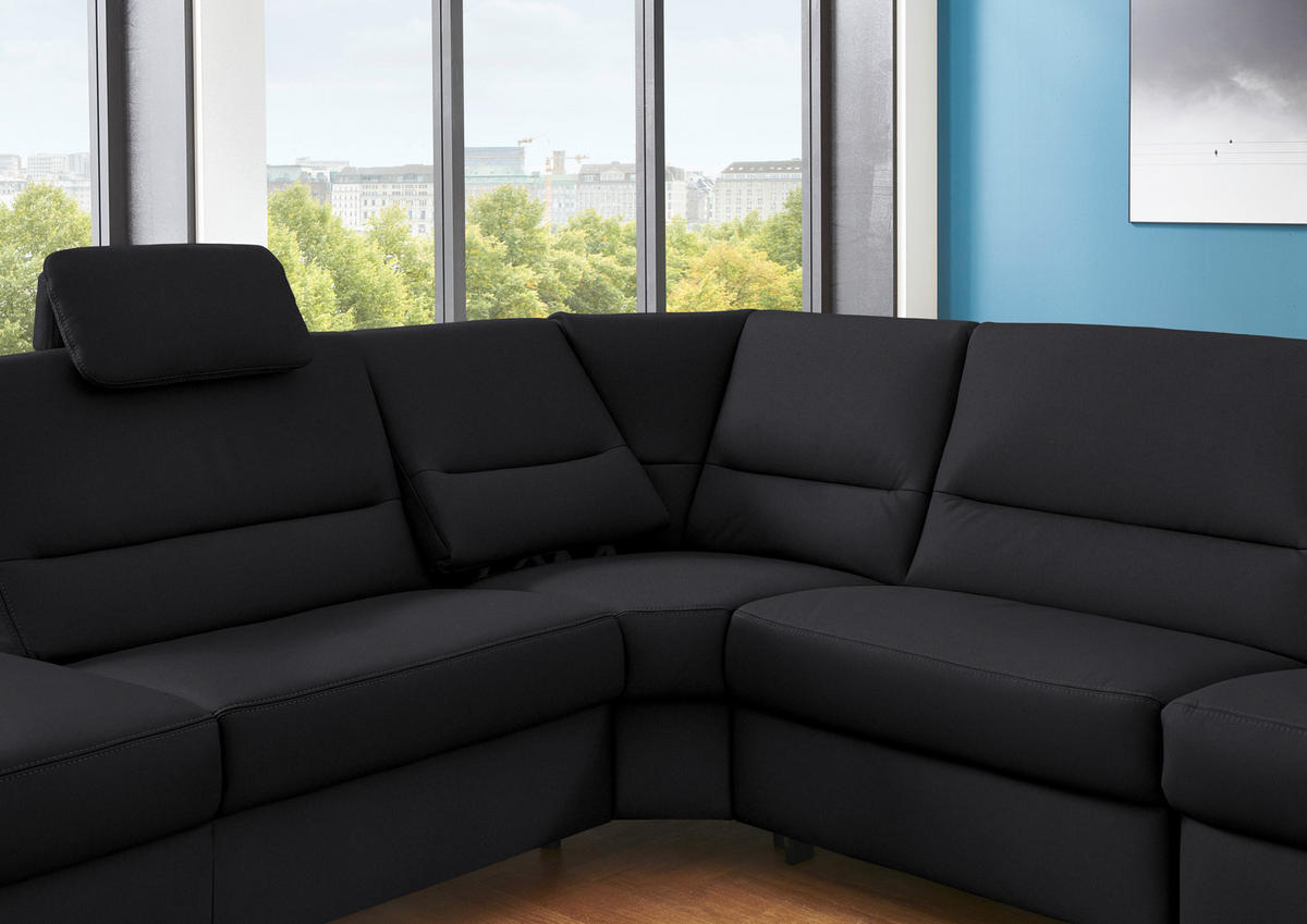 ECKSOFA in Echtleder Anthrazit  - Anthrazit/Alufarben, Basics, Leder/Metall (249/290cm) - Beldomo Premium