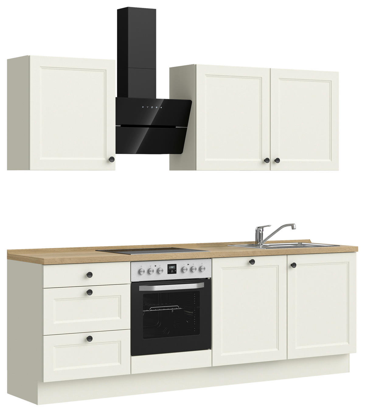 KÜCHENBLOCK 240 cm   in Weiß, Eichefarben  - Eichefarben/Schwarz, MODERN, Holzwerkstoff/Metall (240cm) - Nobilia