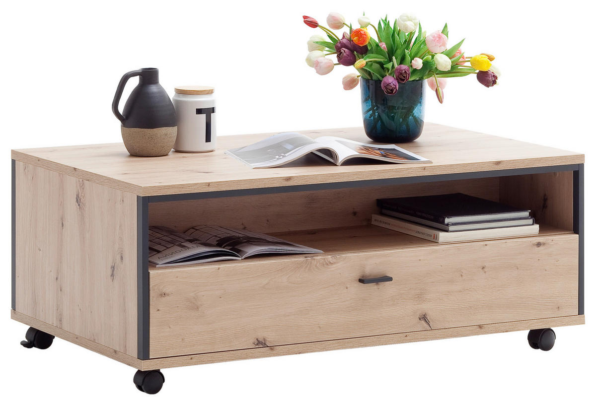 KONFERENČNÍ STOLEK, antracitová, barvy dubu, kov, kompozitní dřevo, 115/46/70 cm - barvy dubu/antracitová, Design, kov/kompozitní dřevo (115/46/70cm) - Livetastic