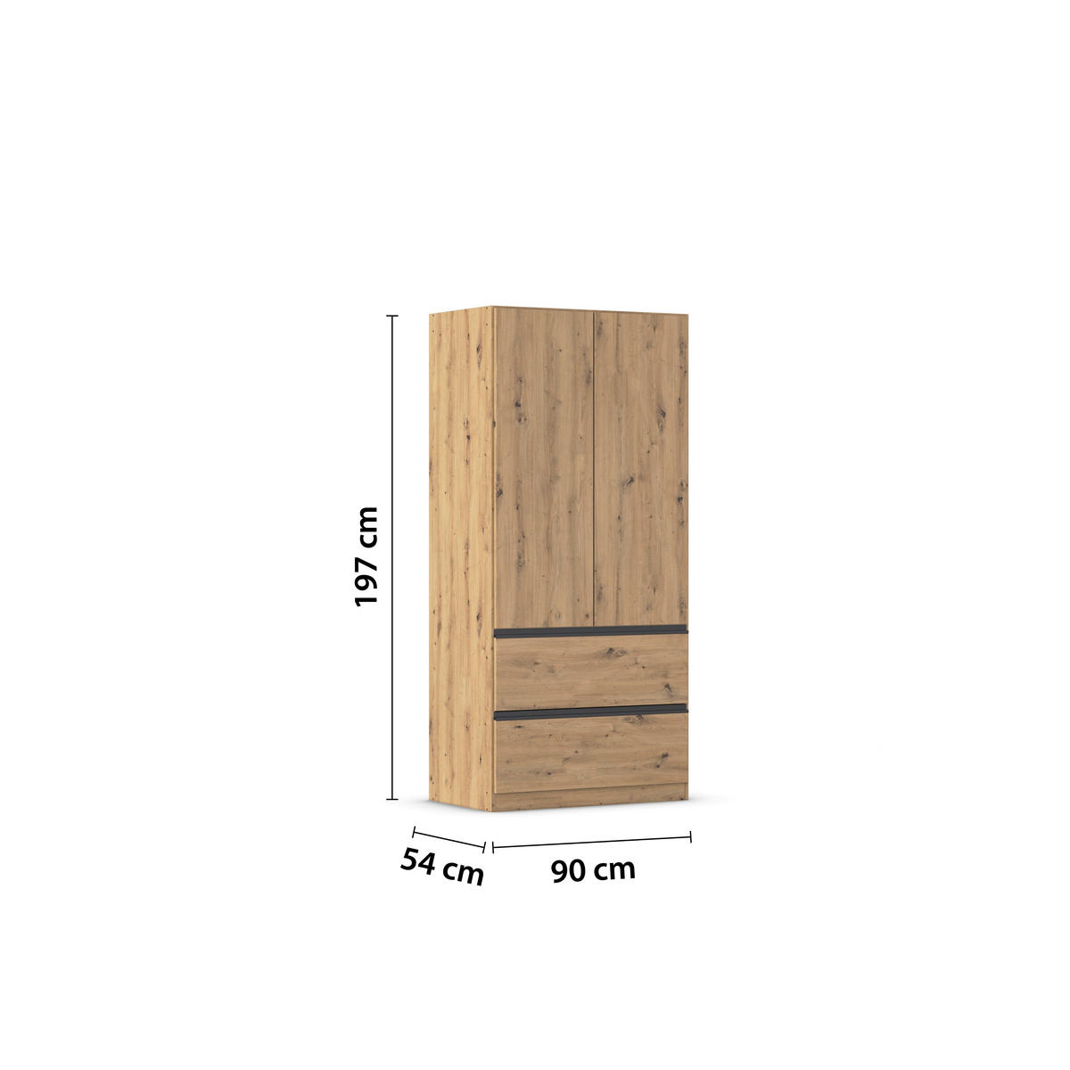 DREHTÜRENSCHRANK in Eiche Artisan  - Eiche Artisan/Grau, Modern, Holzwerkstoff (91/197/54cm) - Rauch Möbel