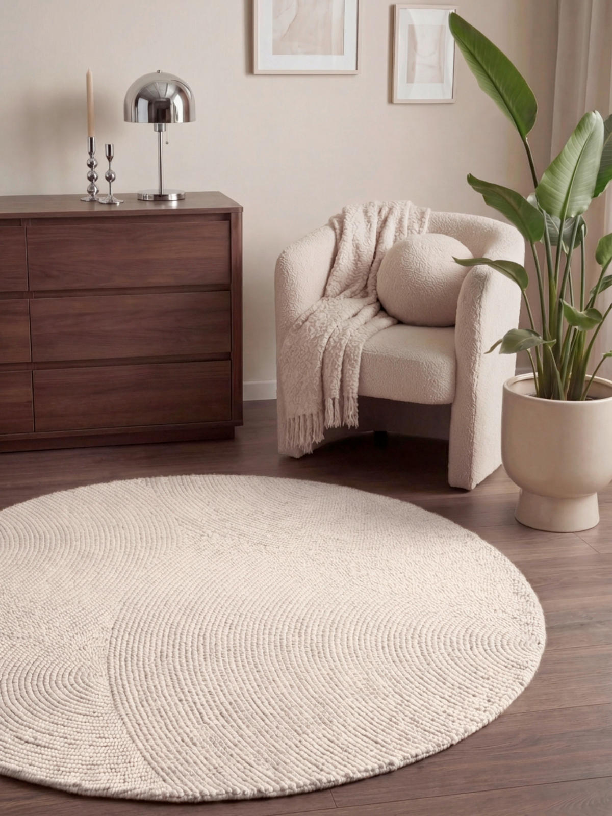 WOLLTEPPICH 120 cm Calmio Creme rund  - Creme, Basics, Textil (120cm) - Hanse Home