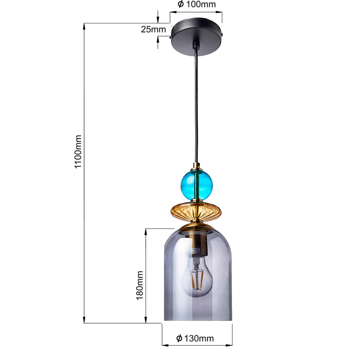 HÄNGELEUCHTE Tropea 110/13/13 cm  - Hellgrau, Design, Glas (110/13/13cm)
