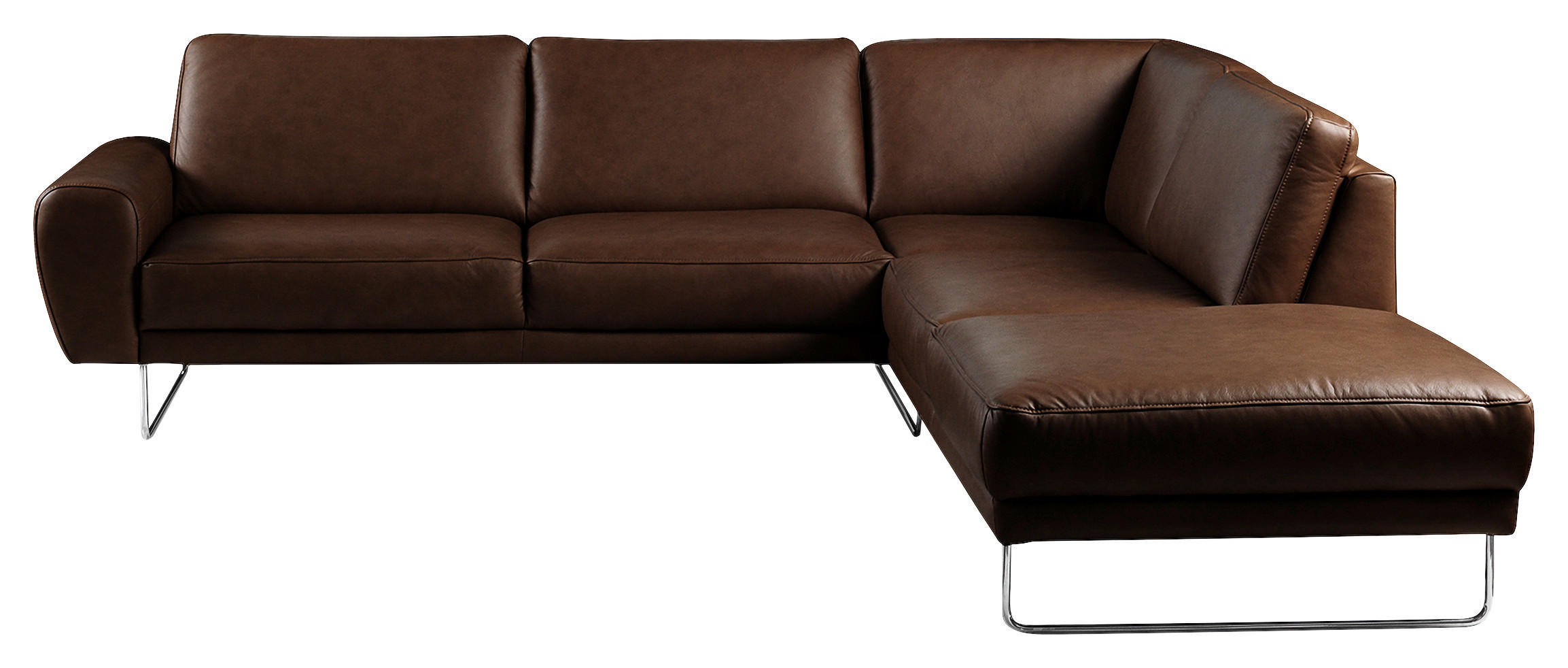 ECKSOFA in Echtleder Dunkelbraun  273/250 cm  - Chromfarben/Dunkelbraun, Design, Leder/Metall (273/250cm) - Livetastic