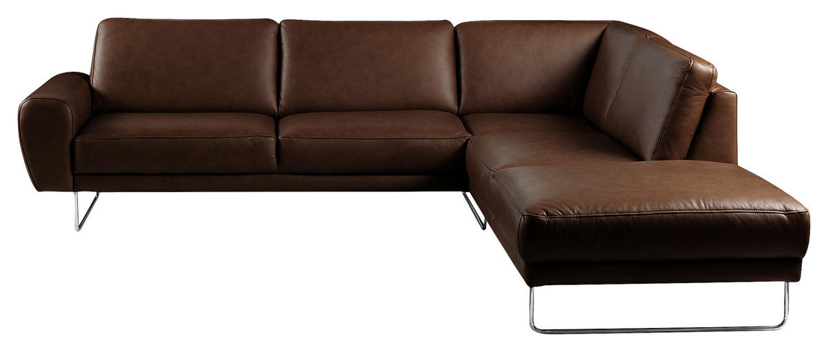 ECKSOFA in Echtleder Dunkelbraun  273/250 cm  - Chromfarben/Dunkelbraun, Design, Leder/Metall (273/250cm) - Livetastic