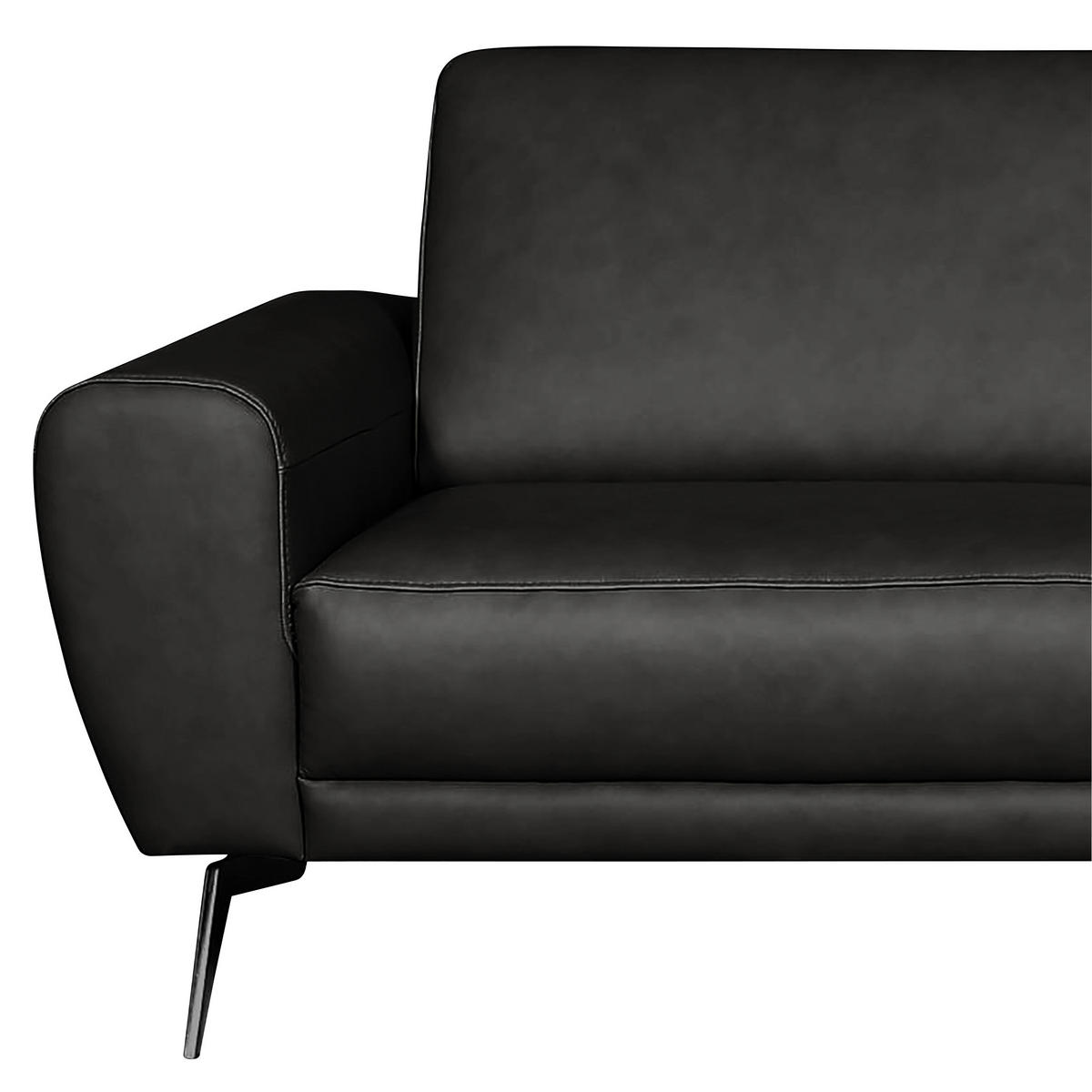 3-SITZER-SOFA Echtleder Schwarz  - Schwarz, Design, Leder/Metall (207/85/92cm) - Livetastic