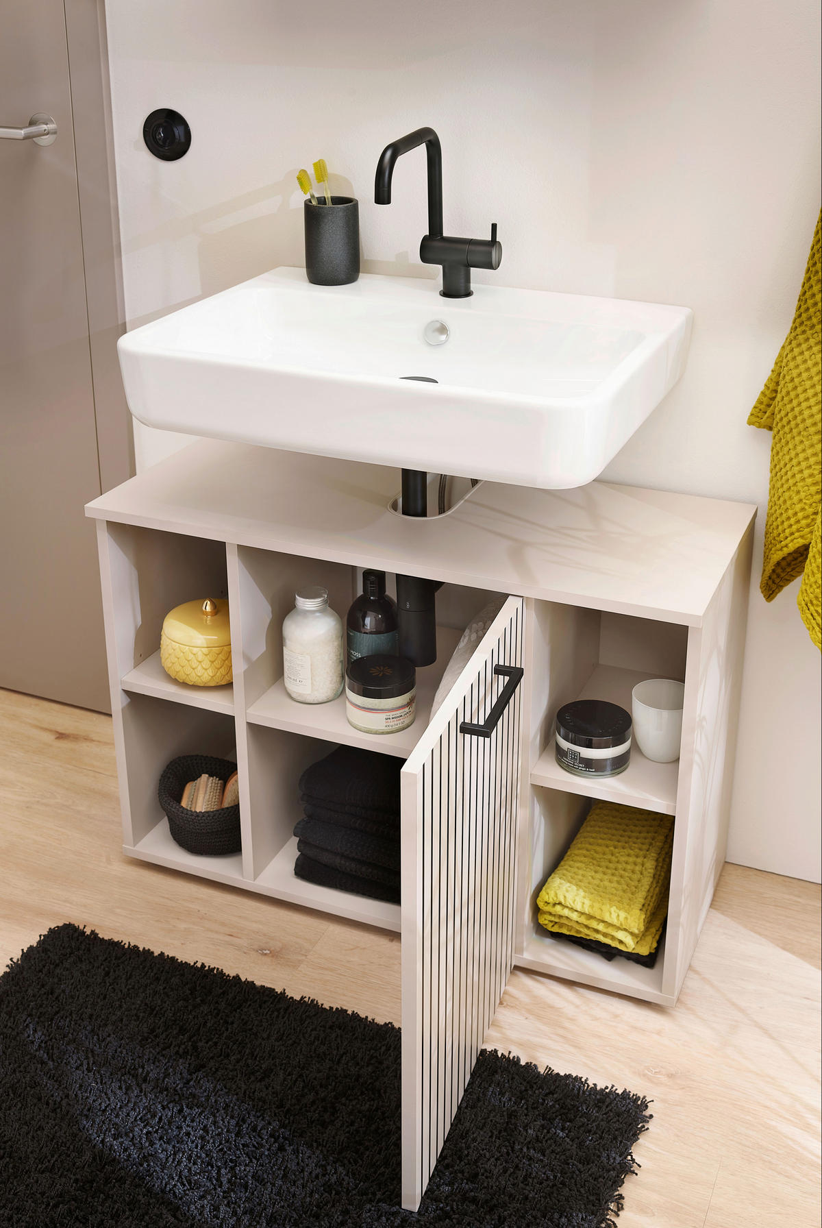 WASCHBECKENUNTERSCHRANK 80/62/35 cm  - Kaschmir/Schwarz, Trend, Holzwerkstoff/Metall (80/62/35cm) - Respekta