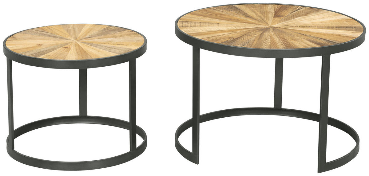 COUCHTISCHSET in Holz, Metall, Holzwerkstoff 45-60/45-60/35-40 cm  - Schwarz/Naturfarben, KONVENTIONELL, Holz/Holzwerkstoff (45-60/45-60/35-40cm) - Livetastic