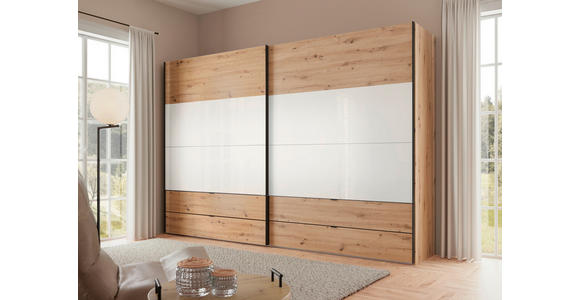 SCHWEBETÜRENSCHRANK 252/222/68 cm 2-türig Weiß, Eiche Artisan  - Schwarz/Weiß, Design, Glas/Holzwerkstoff (252/222/68cm) - Dieter Knoll