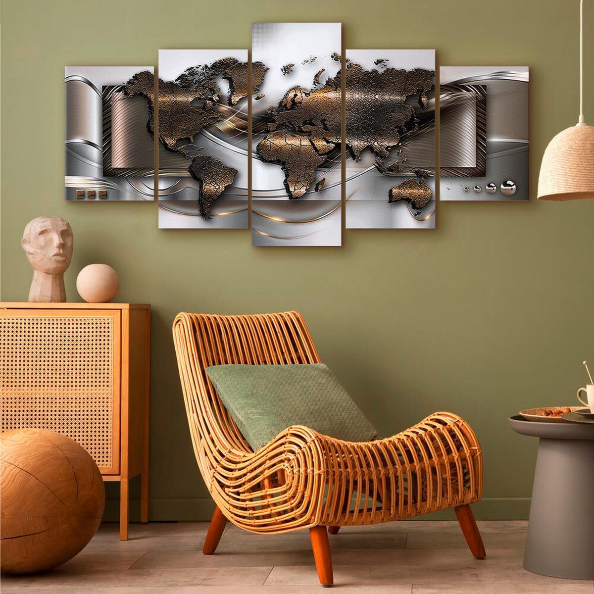 LEINWANDBILD Weltkarte 200/100/1,2 cm  - Beige/Braun, Basics, Holzwerkstoff/Textil (200/100/1,2cm) - artgeist