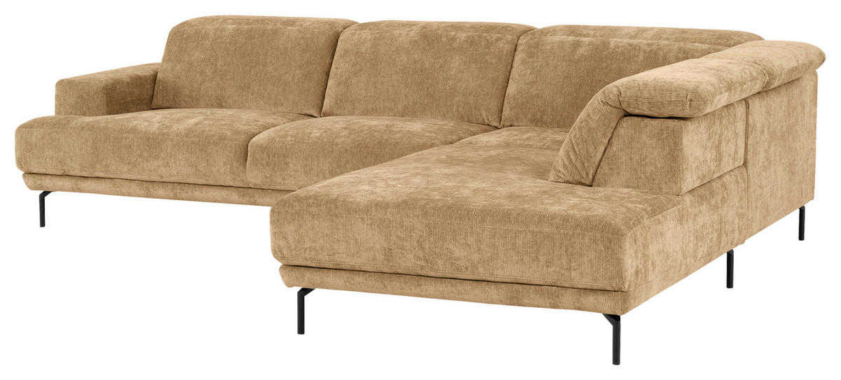 ECKSOFA Hellbraun Chenille Kopfteilverstellung, Sitztiefenverstellung  - Hellbraun/Schwarz, Design, Textil/Metall (307/243cm) - Xora