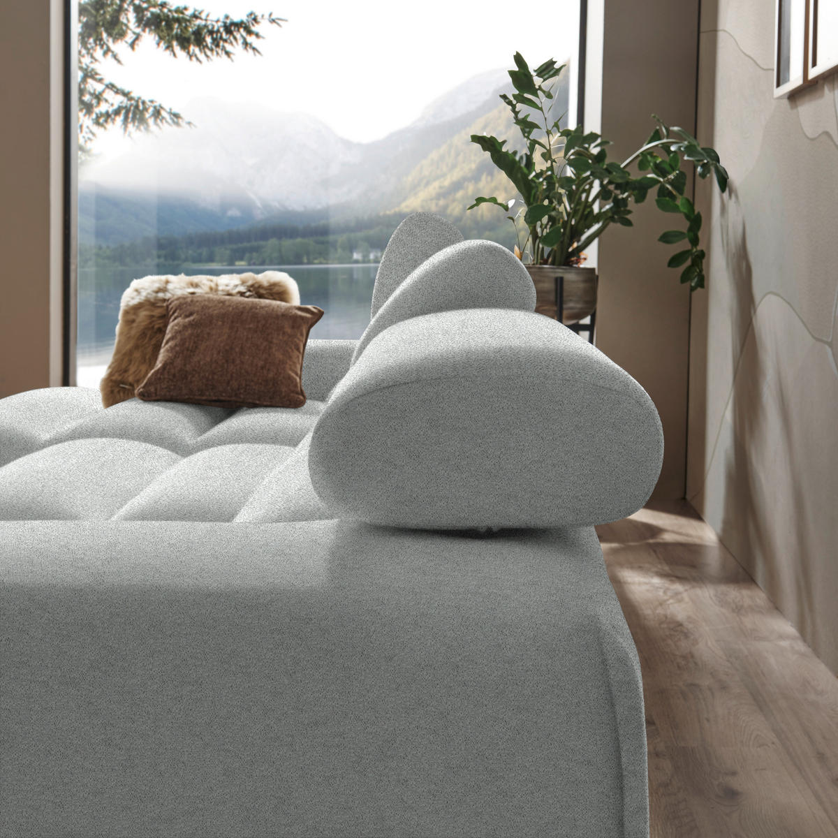 HÖRNSOFFA i velour ljusgrå  - ljusgrå, Natur, trä/textil (150/329cm) - Livetastic