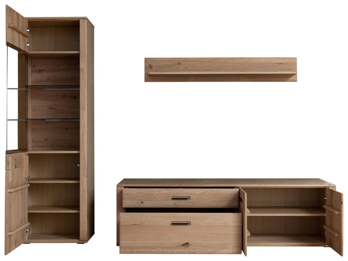 WOHNWAND  in Eichefarben 272/208/50 cm  - Eichefarben/Anthrazit, Konventionell, Glas/Holz (272/208/50cm) - Cantus