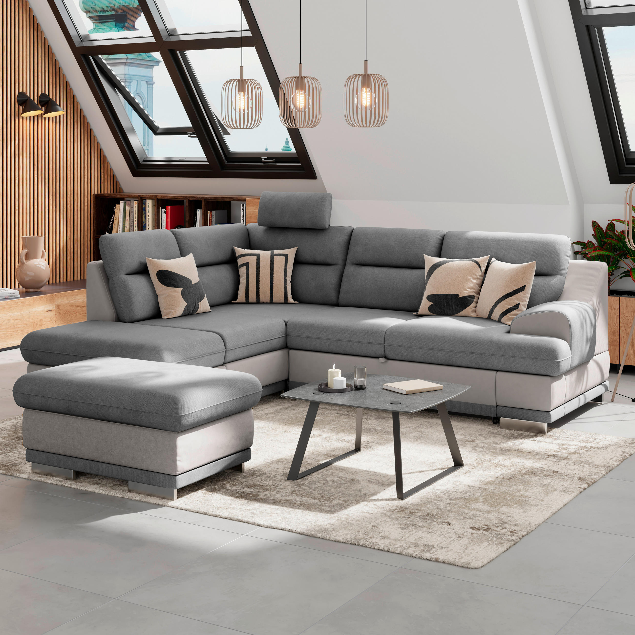 WOHNLANDSCHAFT in Velours Grau, Dunkelgrau  - Chromfarben/Dunkelgrau, Konventionell, Textil/Metall (217/264cm) - MID.YOU