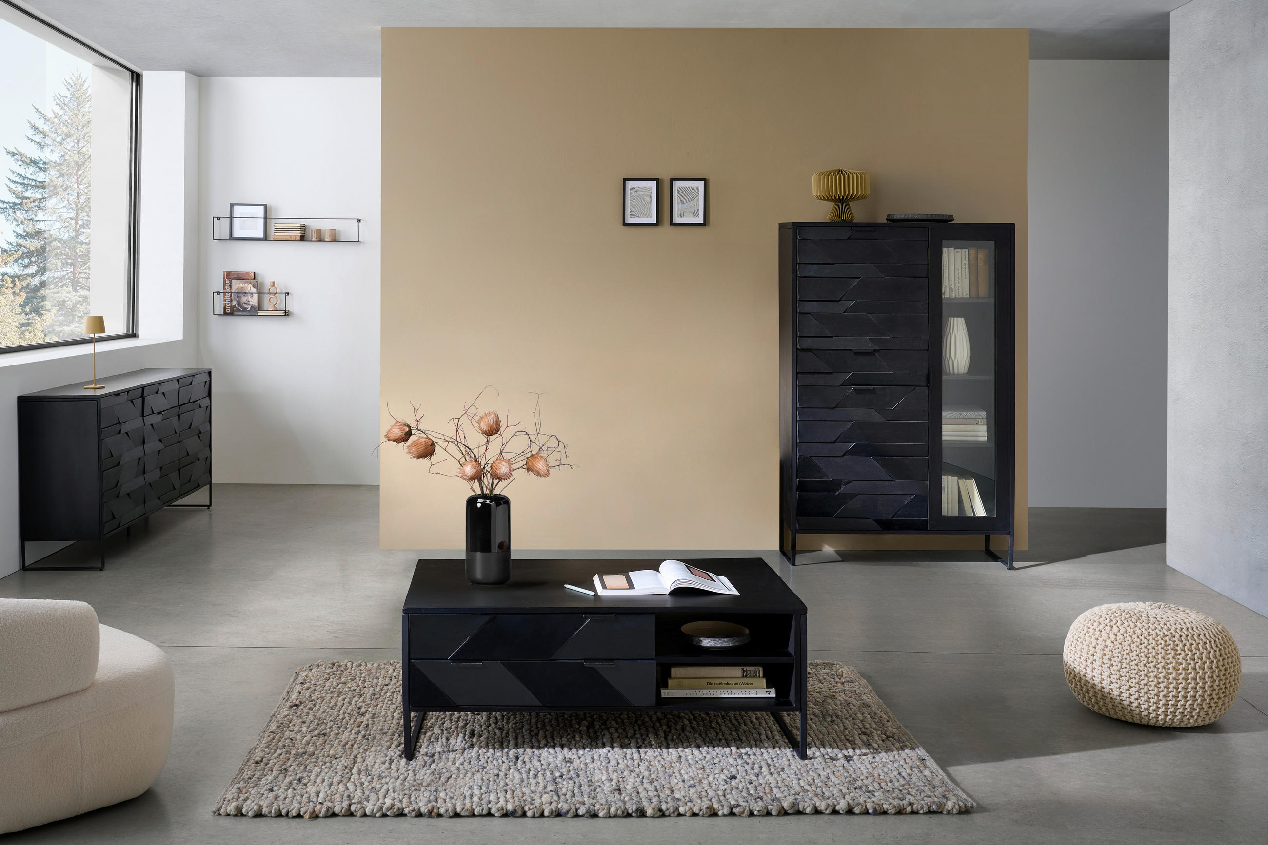 HIGHBOARD Schwarz  95/148/40 cm  - Schwarz, Trend, Glas/Holz (95/148/40cm) - Ambia Home