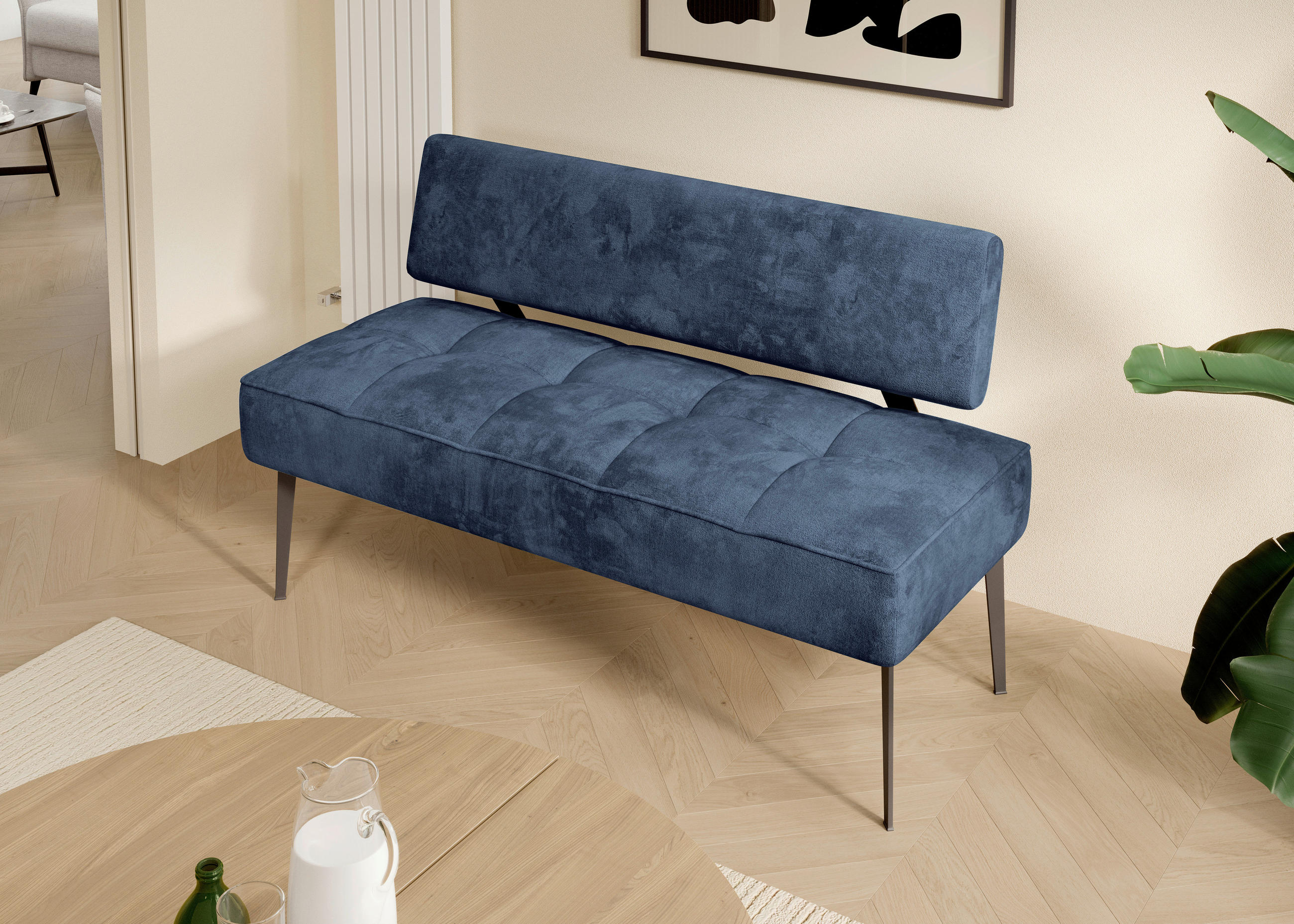 SITZBANK 162/90/65 cm Webstoff Dunkelblau Metall  - Schwarz/Dunkelblau, MODERN, Textil/Metall (162/90/65cm) - Welnova