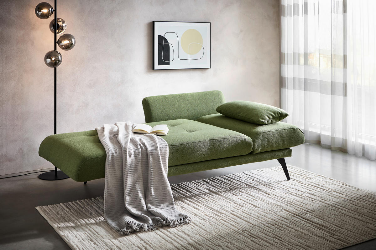 RÉCAMIERE Amira Dunkelgrün  - Dunkelgrün/Schwarz, KONVENTIONELL, Textil/Metall (200/85/106cm) - Novel