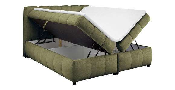 BOXBETT 180/200 cm,  in Grün, Bettkasten, Topper, H2 + H2 = mittel  - Schwarz/Grün, Design, Kunststoff/Textil (180/200cm) - Esposa