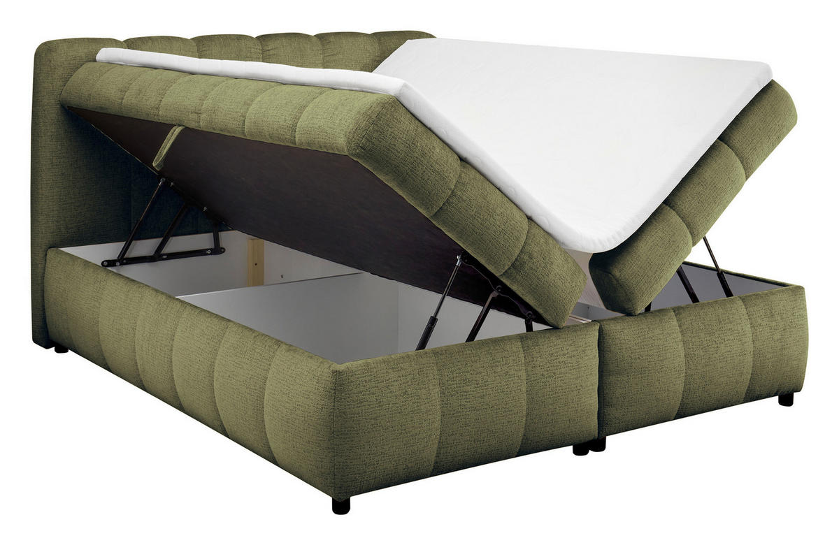 BOXBETT 180/200 cm,  in Grün, Bettkasten, Topper, H2 + H2 = mittel  - Schwarz/Grün, Design, Kunststoff/Textil (180/200cm) - Esposa
