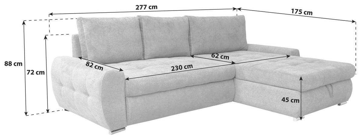 ECKSCHLAFSOFA  mit Schlafen auf Sitzhöhe, Rücken echt, Armlehnen seitenverkehrt montierbar Velours Hellgrau  - Chromfarben/Hellgrau, Design, Kunststoff/Textil (277/175cm) - Livetastic