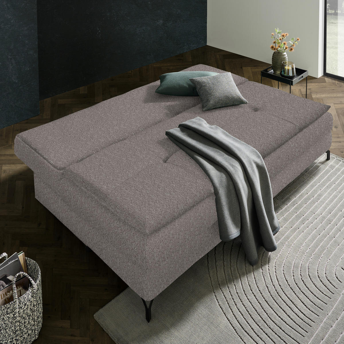 SCHLAFSOFA in Webstoff Graubraun  - Graubraun/Schwarz, MODERN, Textil/Metall (208/73/92/102cm) - Novel
