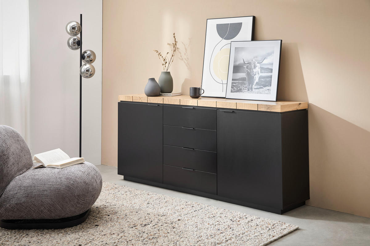 SIDEBOARD  in 180/80/40 cm  - Schwarz/Eiche Artisan, KONVENTIONELL, Holzwerkstoff/Metall (180/80/40cm) - Xora
