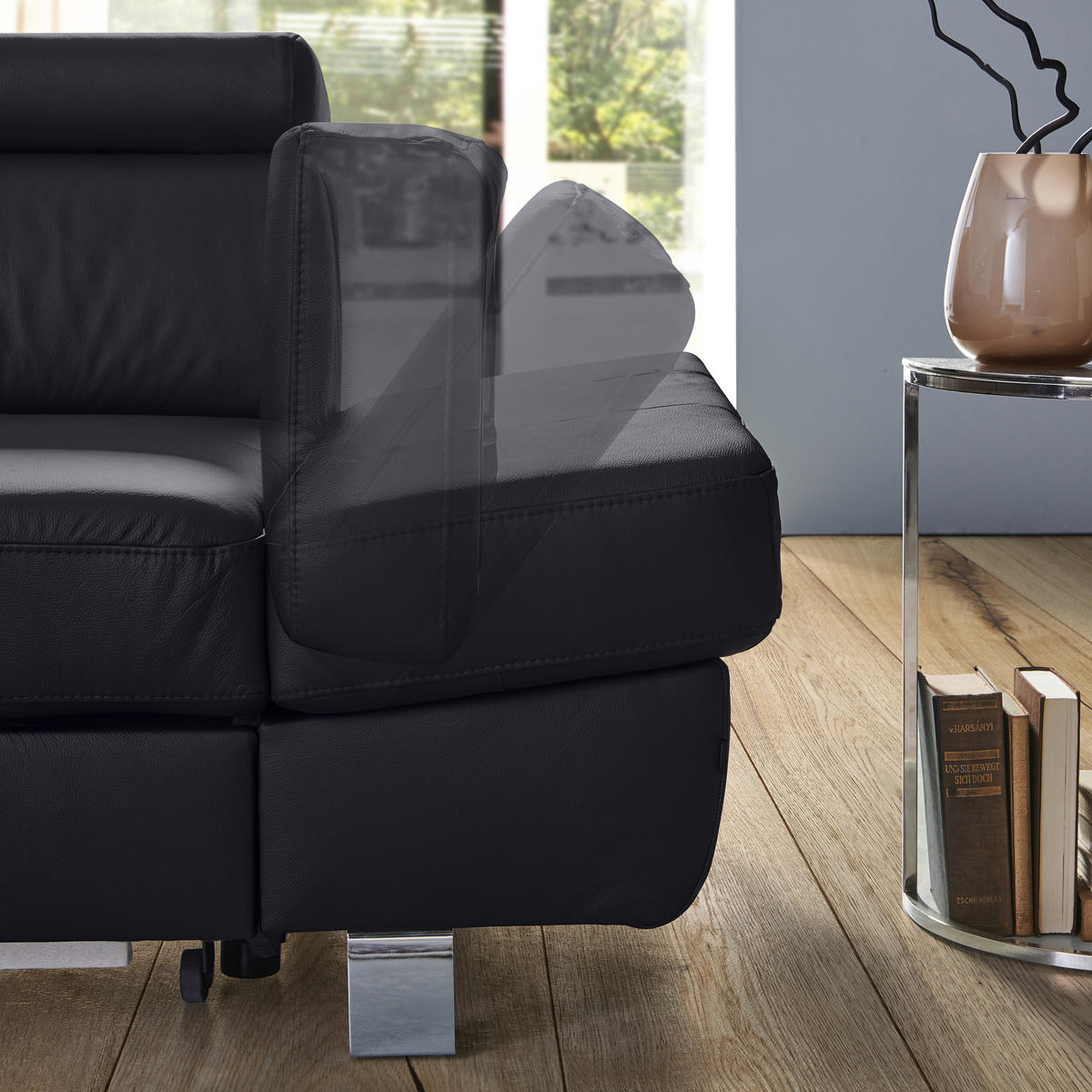 CloseUp von Stylife ECKSOFA Schwarz Kombination Echtleder/Lederlook Lederlook.