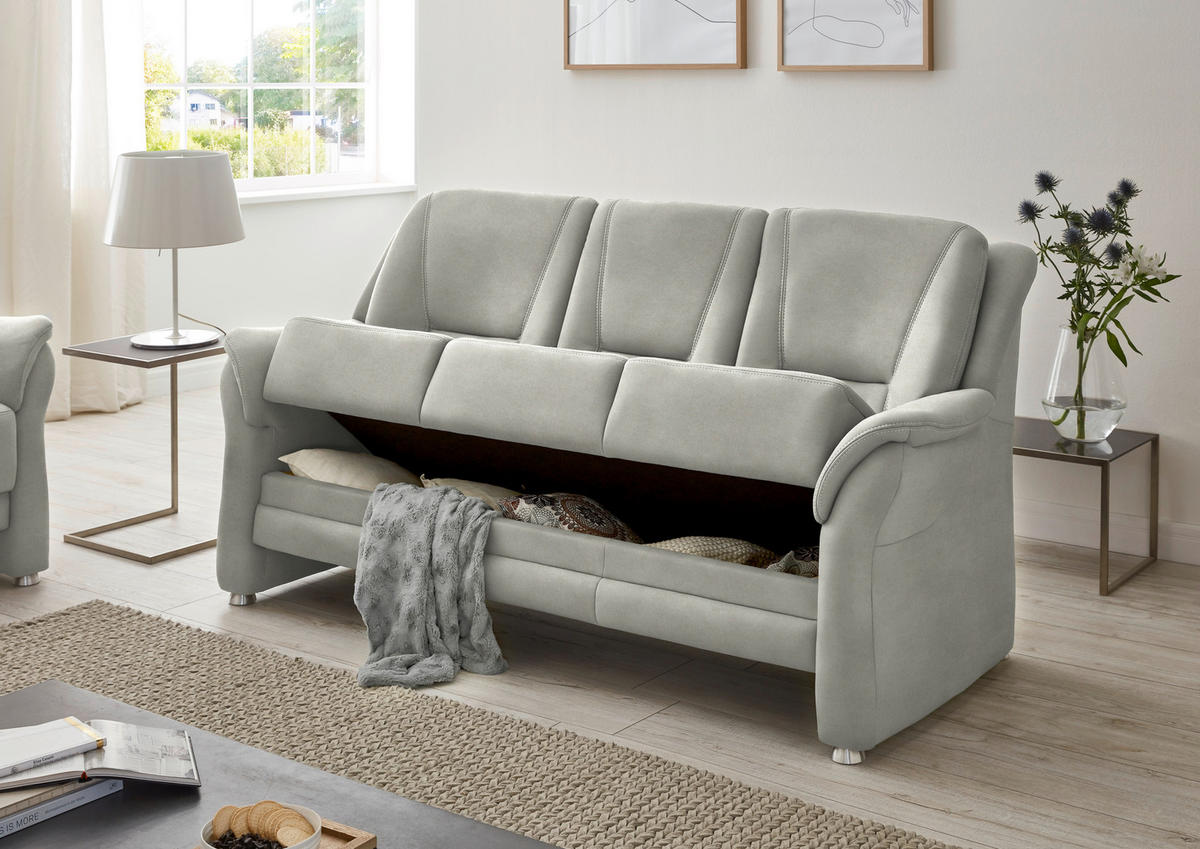 3-SITZER-SOFA in Mikrofaser Silberfarben  - Beige/Silberfarben, Konventionell, Textil/Metall (198/100/89cm) - Beldomo Comfort