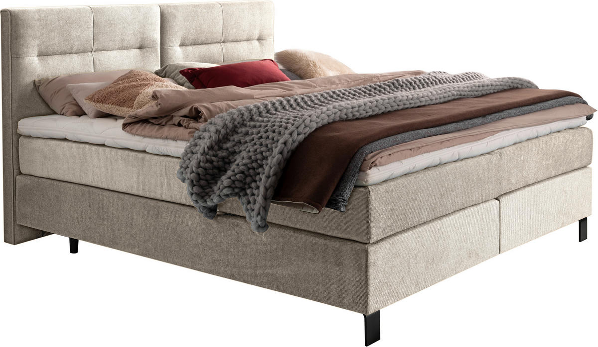BOXSPRINGBETT 160/220 cm  in Beige  - Beige/Schwarz, KONVENTIONELL, Textil/Metall (160/220cm) - Esposa