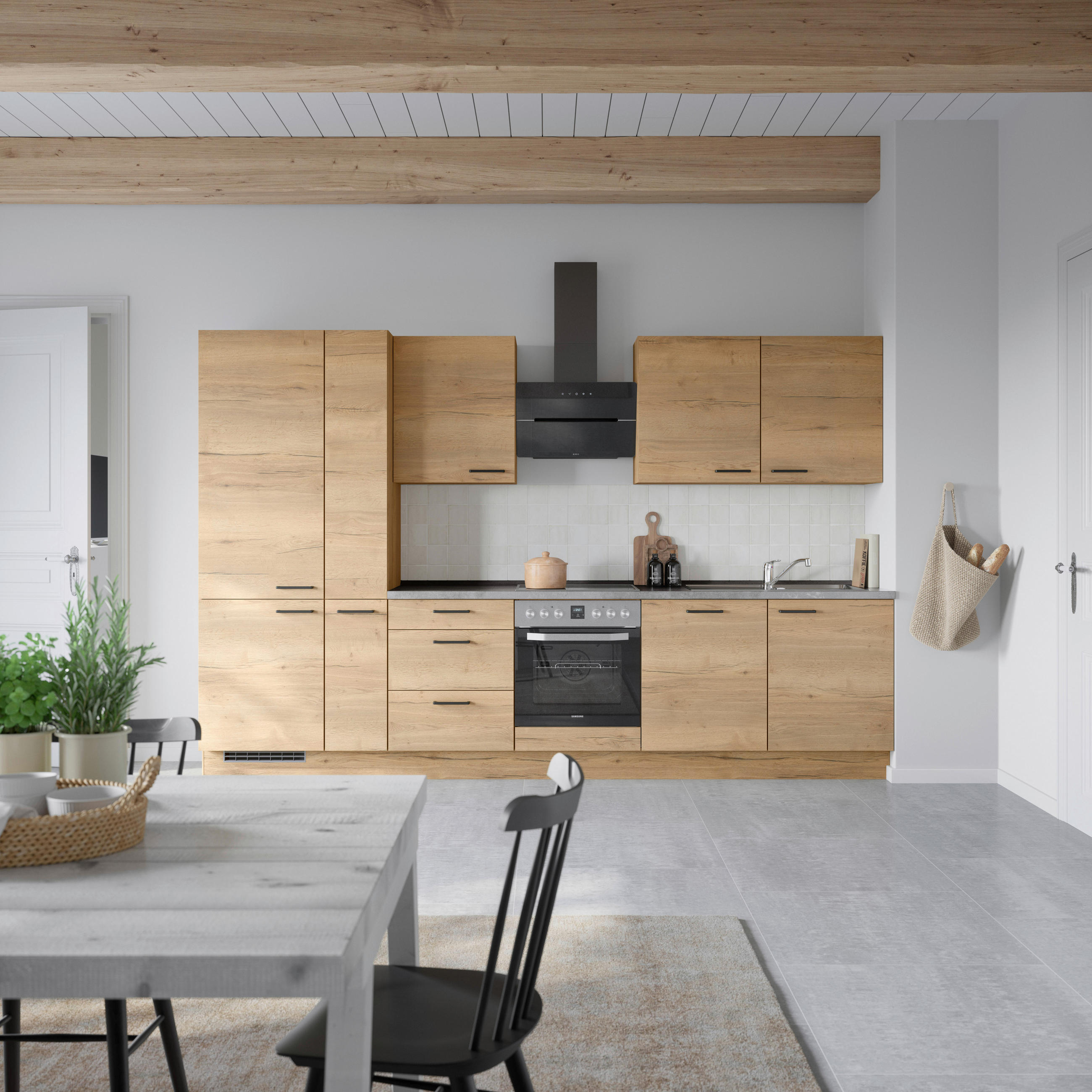 KÜCHENBLOCK Structura 330 cm  in Eichefarben, Schieferfarben  - Schieferfarben/Eichefarben, MODERN, Holzwerkstoff/Metall (330cm) - Nobilia