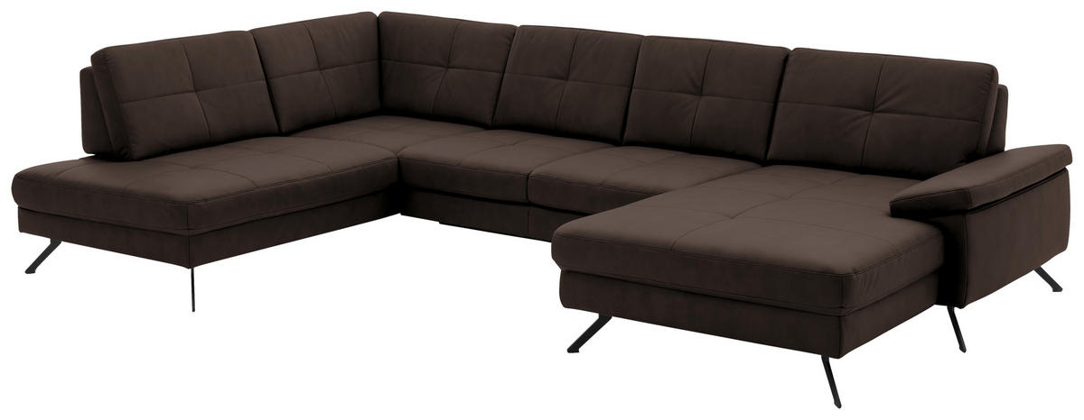 WOHNLANDSCHAFT in Lederlook, Mikrofaser Dunkelbraun  - Dunkelbraun/Schwarz, Design, Textil/Metall (220/345cm) - Beldomo System