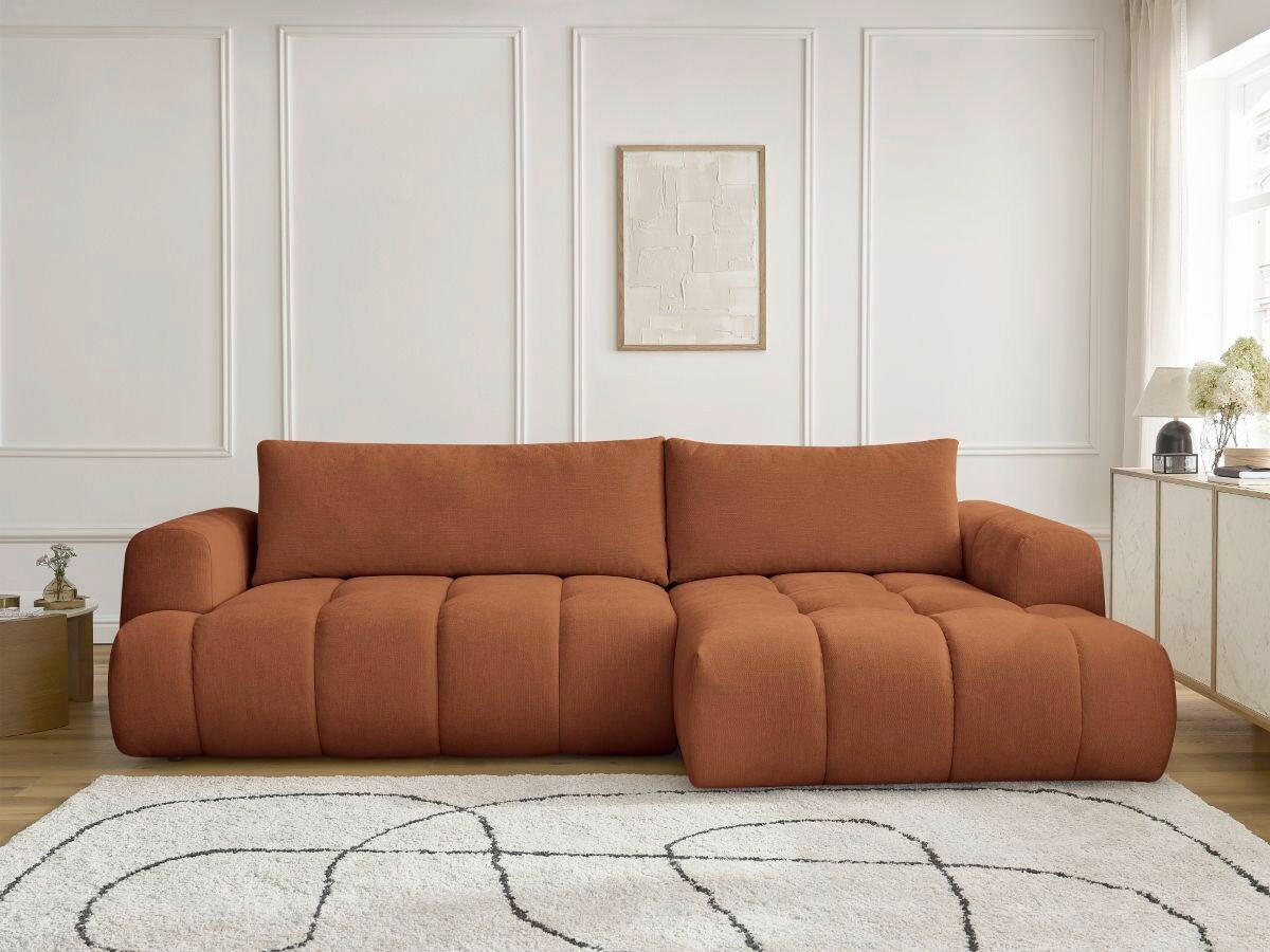 ECKSCHLAFSOFA FUJI Leinenoptik Orange  inkl.  - Schwarz/Orange, MODERN, Kunststoff/Textil (292/160cm)