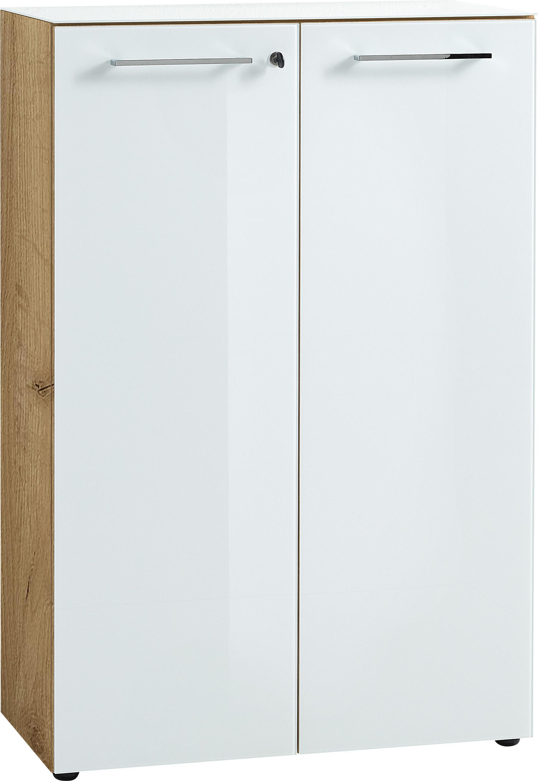 AKTENSCHRANK 80/120/37 cm  - Weiss/Eichefarben, Modern, Glas/Holzwerkstoff (80/120/37cm) - Germania