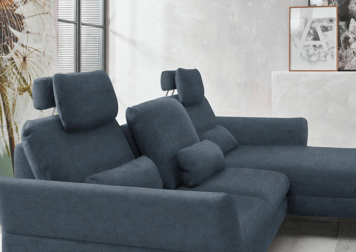 ECKSOFA in Velours Blaugrau  - Blaugrau/Schwarz, Design, Textil/Metall (306/179cm) - Beldomo System