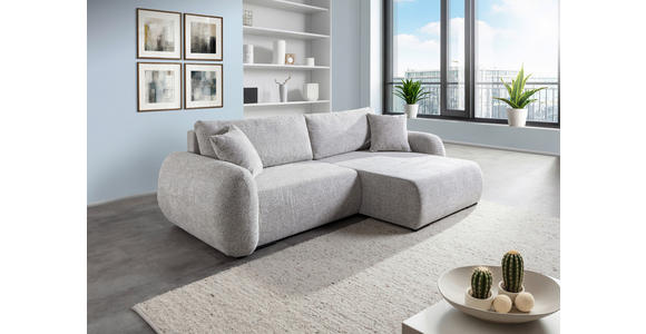 ECKSOFA Grau Flachgewebe Zierkissen, Rückenkissen, Bettkasten, Schlaffunktion, Rücken echt, Liegefläche im Originalstoff  - Schwarz/Grau, KONVENTIONELL, Kunststoff/Textil (250/145cm) - Carryhome